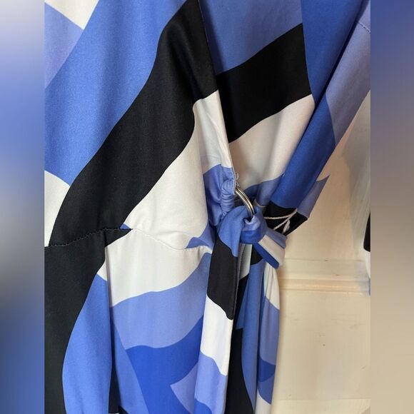 NWT Beautiful Cato Blue Black White Wrap VNeck Maxi Dress Long Sleeve Size XS - Picture 3 of 6